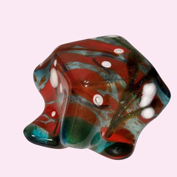 Handcrafted Multicolor Fused Glass Bowl With Abstract Design & Wavy Edges 3"x3"x - Picture 7 of 9